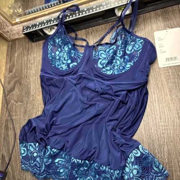 Other - Lace-Trim Navy & Teal Chemise Slip